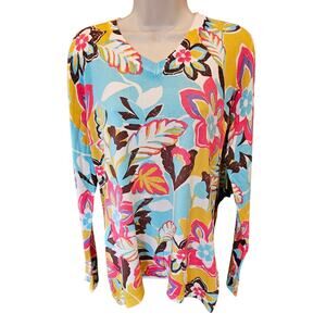 NWT Trisha tyler bright colorful floral cottagecore pull over sweater winter M